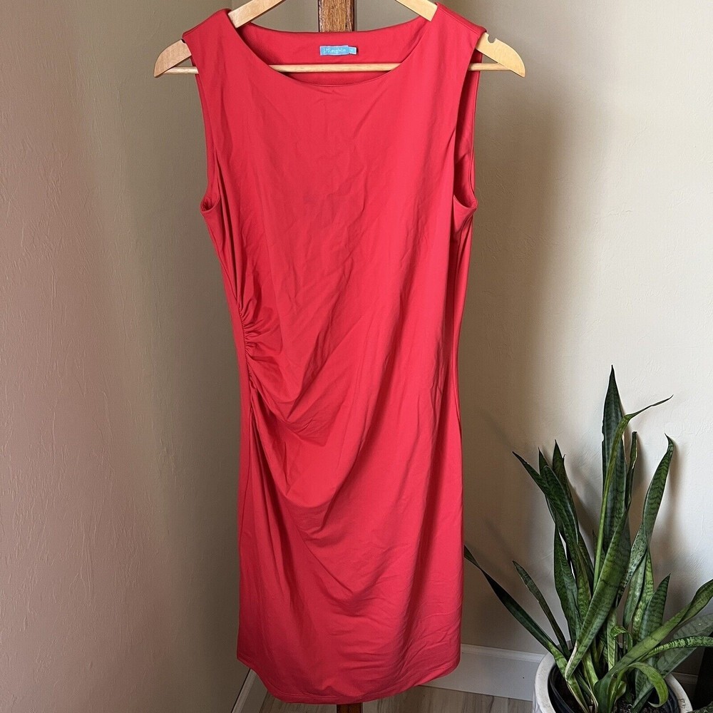 J. McLaughlin Women's Ruched Catalina Cloth Sheath Dress Coral Pink Size Medium